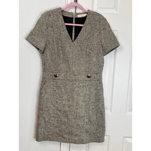 Tory Burch Tweed V-Neck Shift Dress Size 12 Linen Blend Career Classic